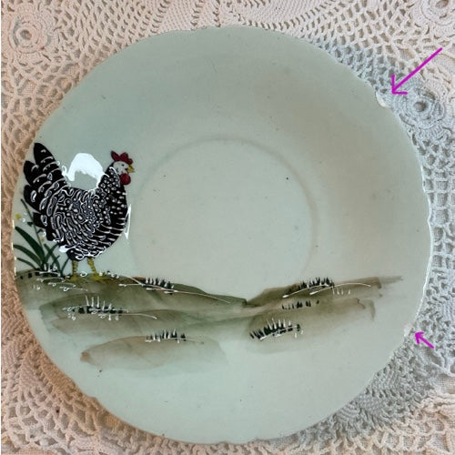 Rooster Bowl & Plate Hand Painted Set - Mid Century Japan