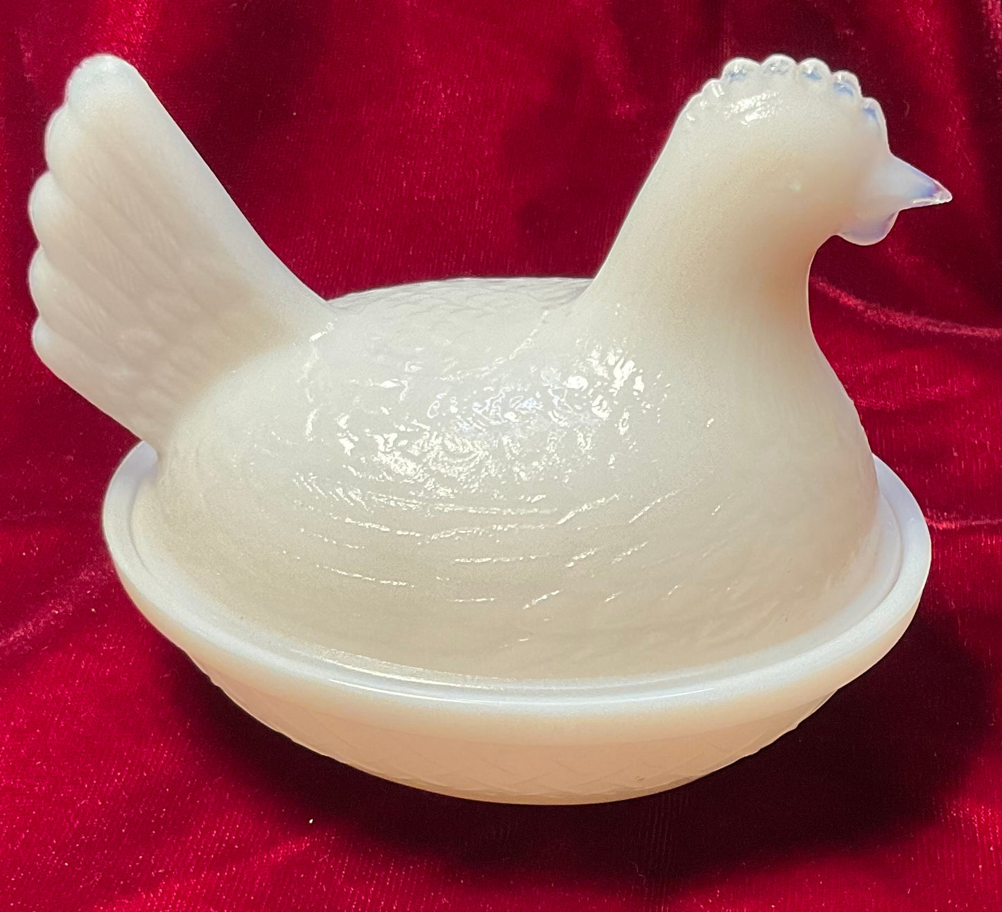 Milk Glass Hen on Nest Basket Covered Dish, Small