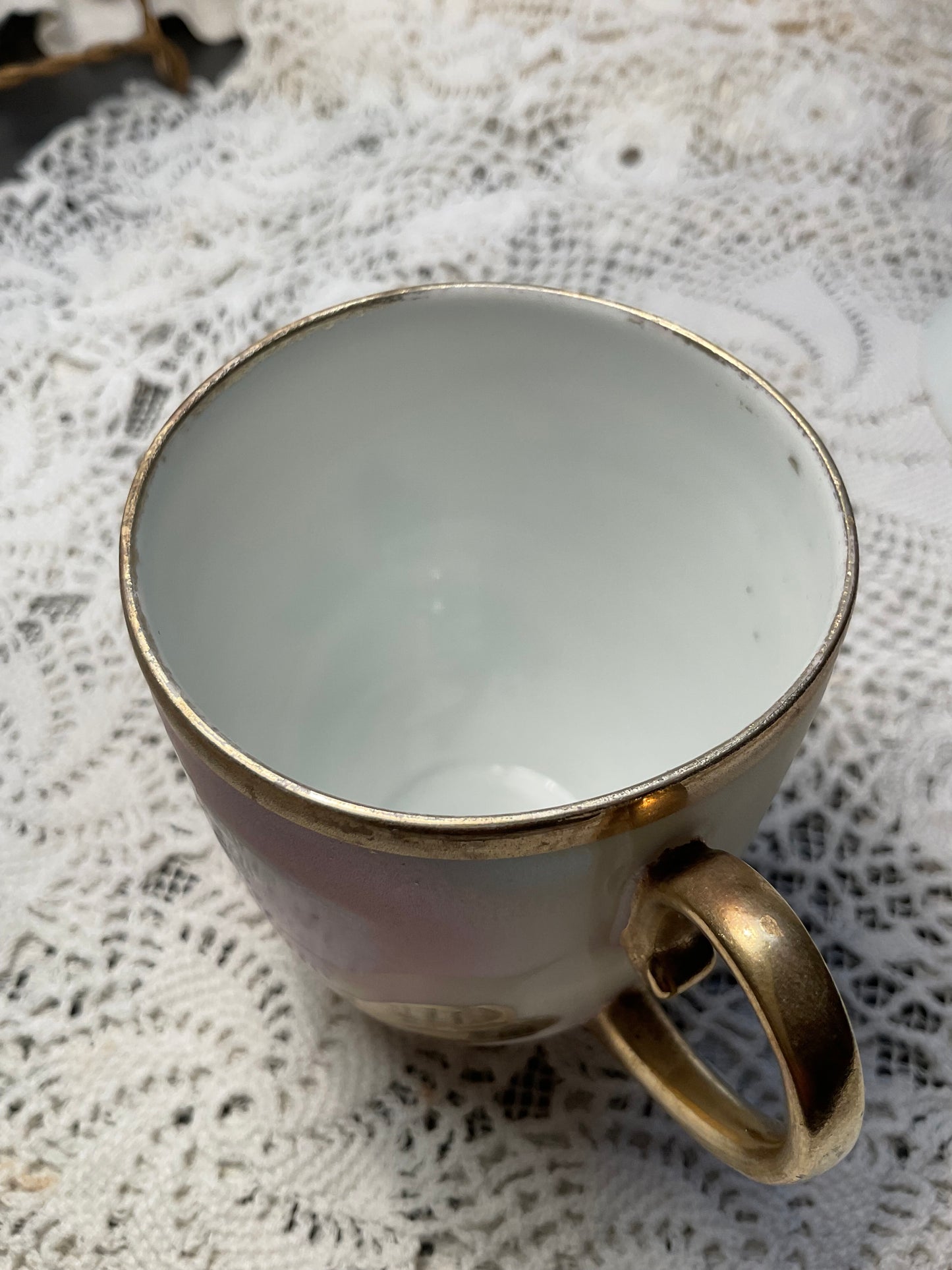 Pink & Gold Floral Hand Painted Demitasse Cup and Saucer