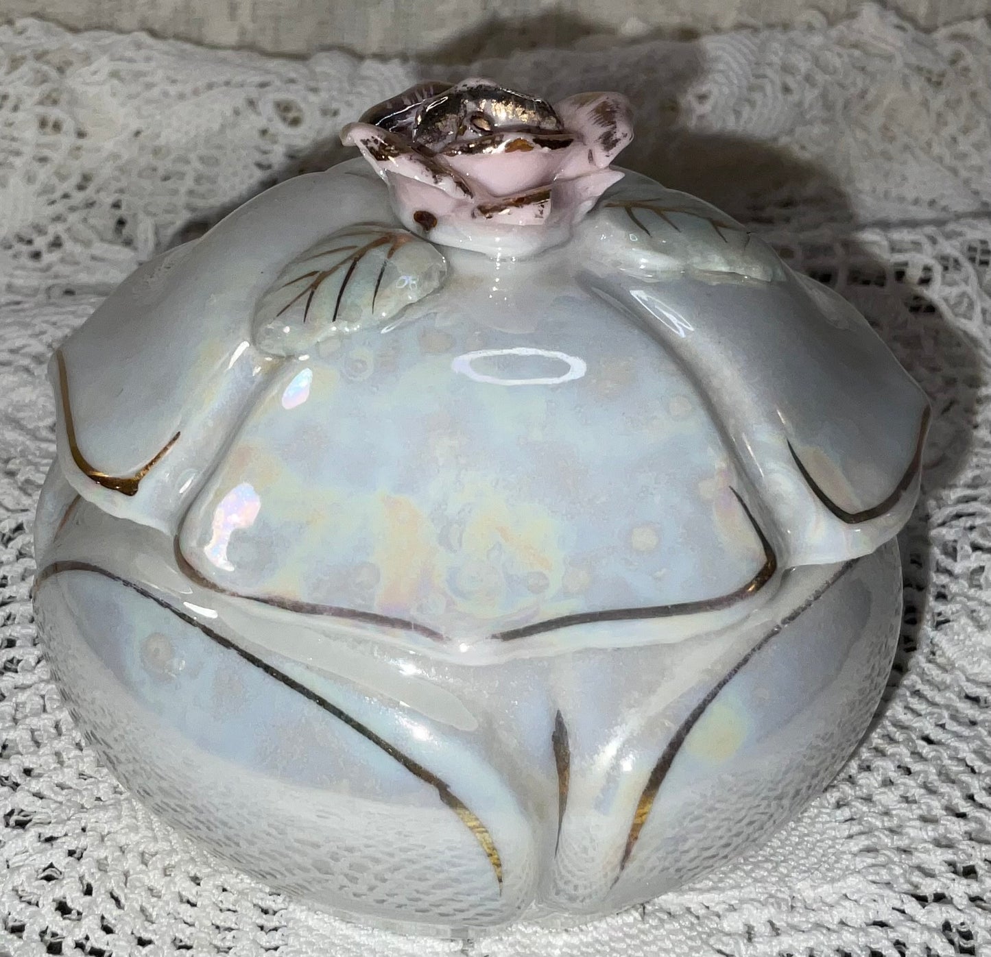 Trinket Dish with Pink Rose and Iridescent Finish