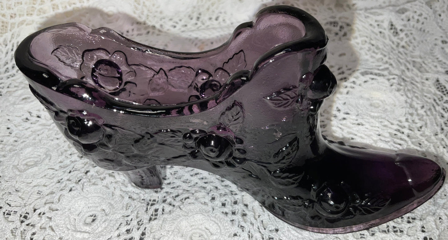 Vintage Fenton Amethyst Shoe Cabbage Rose