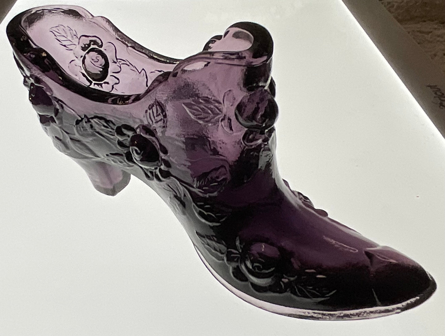 Vintage Fenton Amethyst Shoe Cabbage Rose