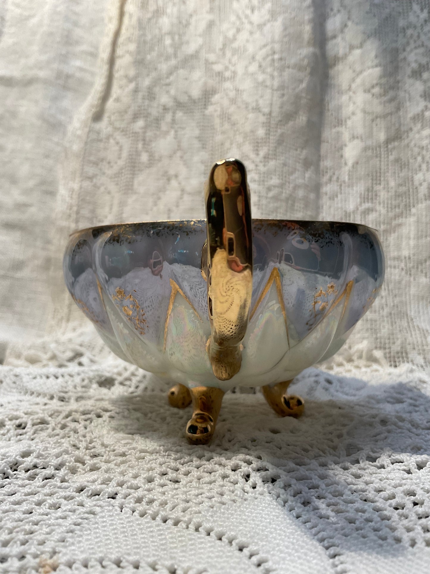 Periwinkle & Gold Lusterware Vintage Cup and Saucer