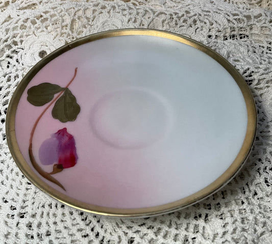 Pink & Gold Floral Hand Painted Demitasse Cup and Saucer