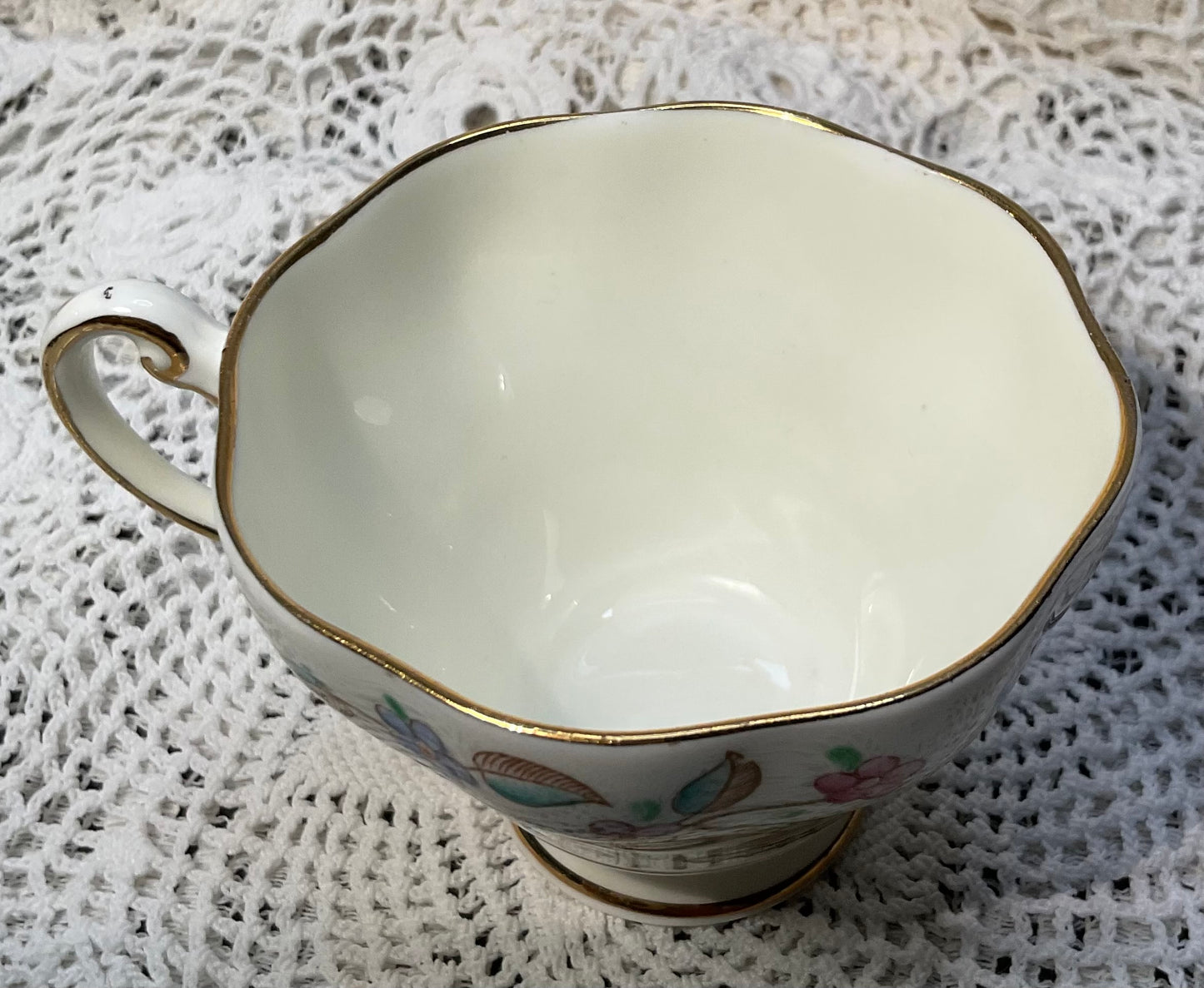 Foral, Teal & Gold Footed Demitasse Cup & Saucer